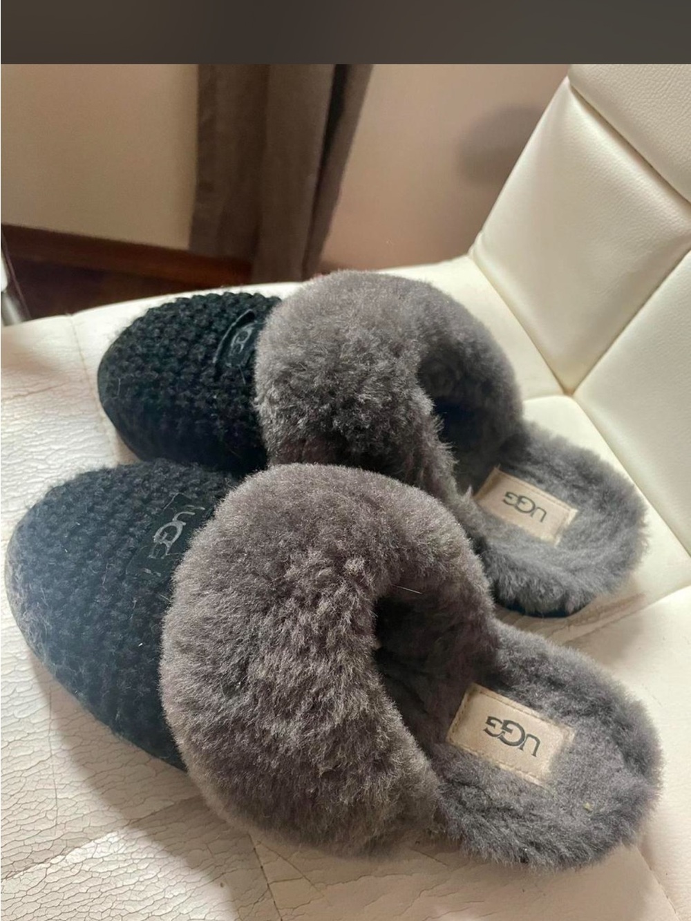 UGG Women’s Charcoal Gray Shearling Clog Slippers